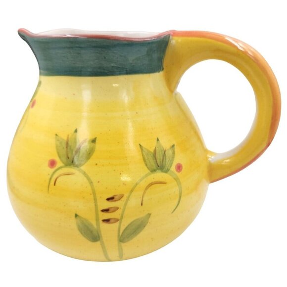 Ceramic Tuscan Style Water Pitcher Yellow Green Red Berries 6 inch with 4 inch o - Picture 3 of 11